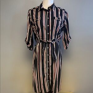 Millenium Striped Button Front Shirt Dress Belted Size M